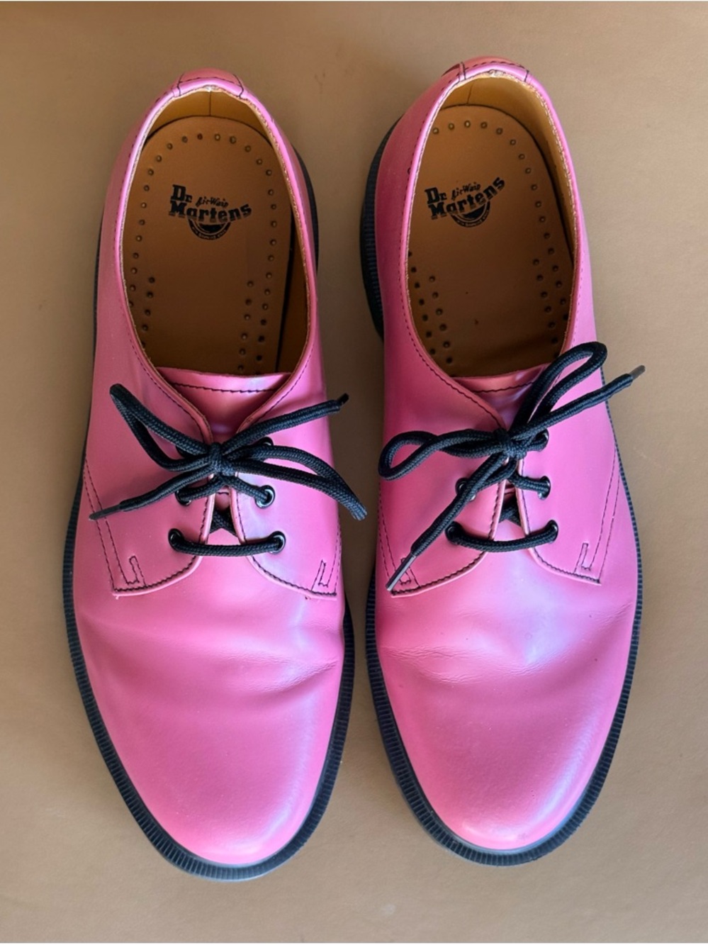 Dr. Martens Pink Leather Lace-Up Flats